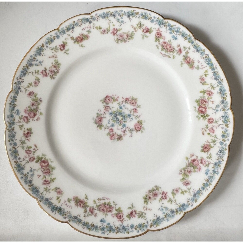 Antique Haviland Co Limoges France Plate Pink Rose Forget Me Knots Nots 1890s